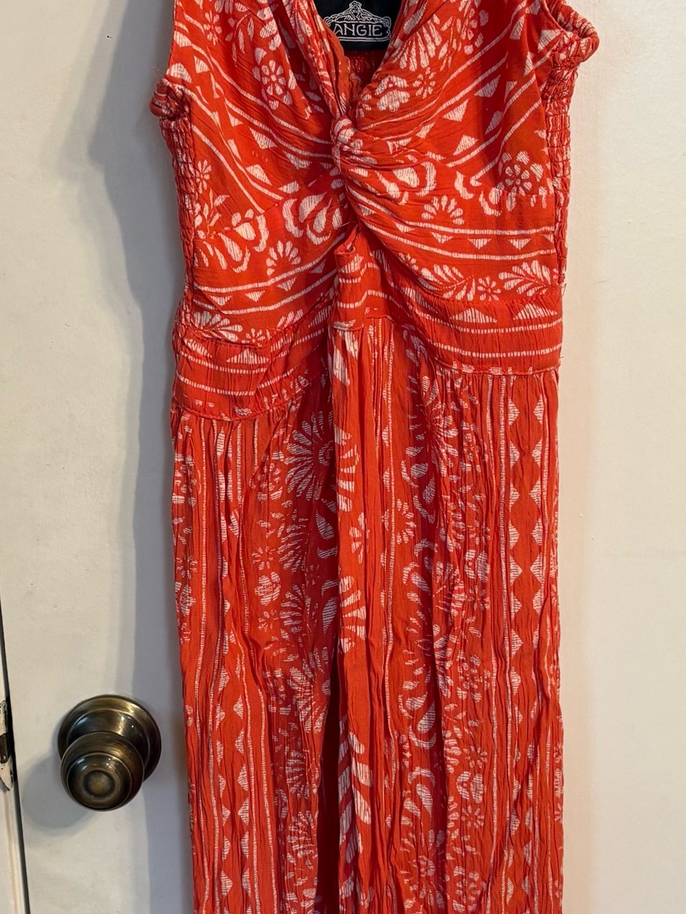 Angie Red-Orange Floral Twist-Front Maxi Dress